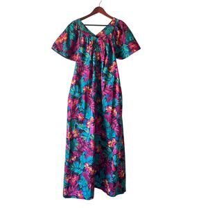 Vintage 1970s‎ jewel tones floral mumu maxi dress size small/medium